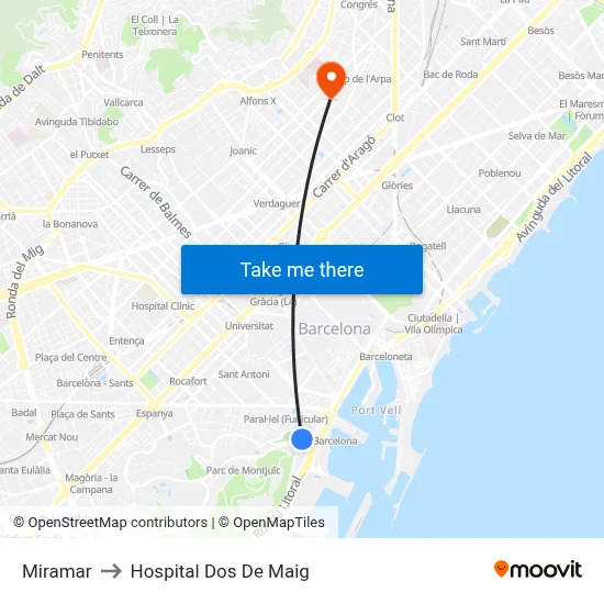 Miramar to Hospital Dos De Maig map