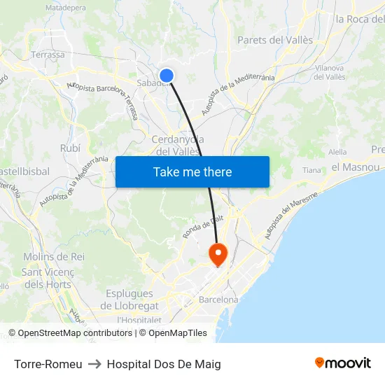 Torre-Romeu to Hospital Dos De Maig map