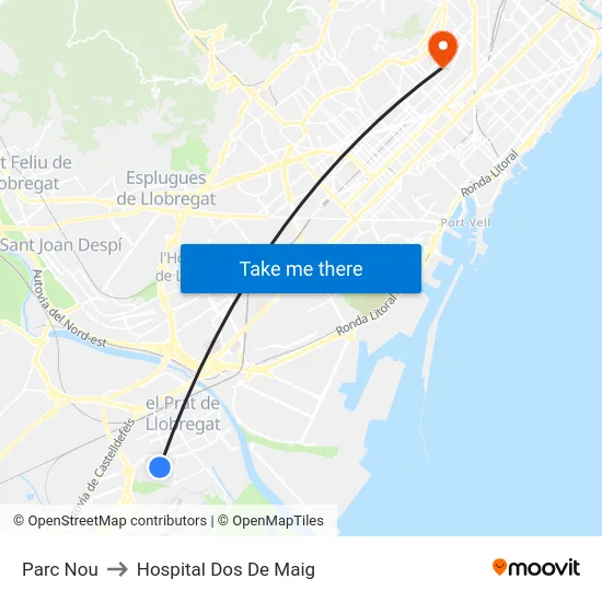 Parc Nou to Hospital Dos De Maig map