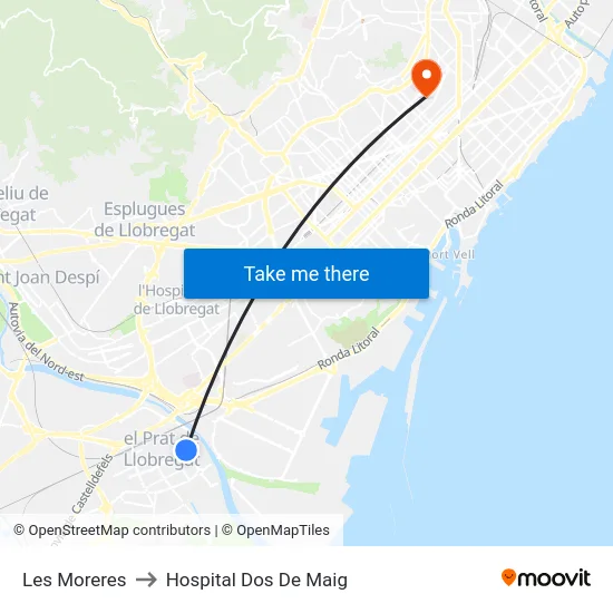 Les Moreres to Hospital Dos De Maig map