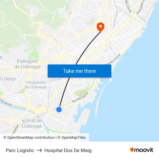 Parc Logístic to Hospital Dos De Maig map