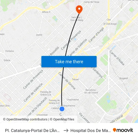 Pl. Catalunya-Portal De L'Àngel to Hospital Dos De Maig map
