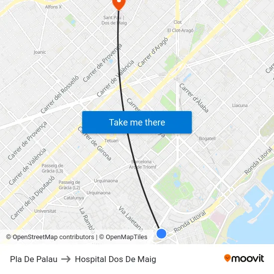 Pla De Palau to Hospital Dos De Maig map