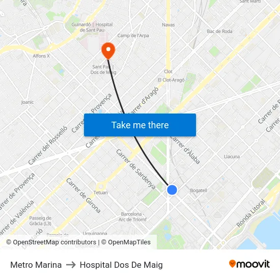 Metro Marina to Hospital Dos De Maig map