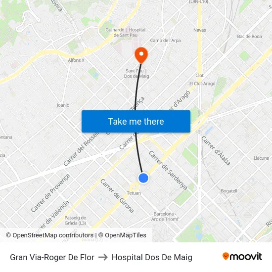 Gran Via-Roger De Flor to Hospital Dos De Maig map