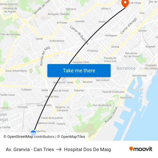 Av. Granvia - Can Tries to Hospital Dos De Maig map