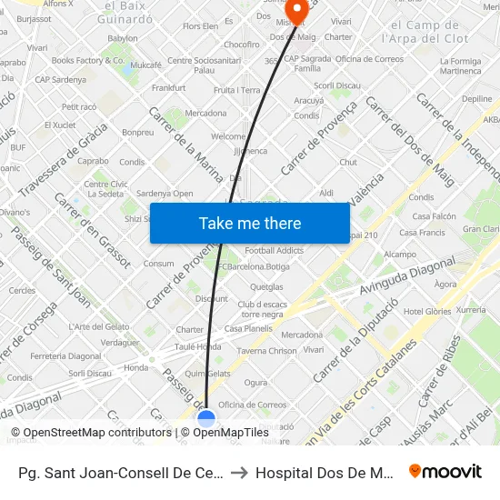 Pg. Sant Joan-Consell De Cent to Hospital Dos De Maig map