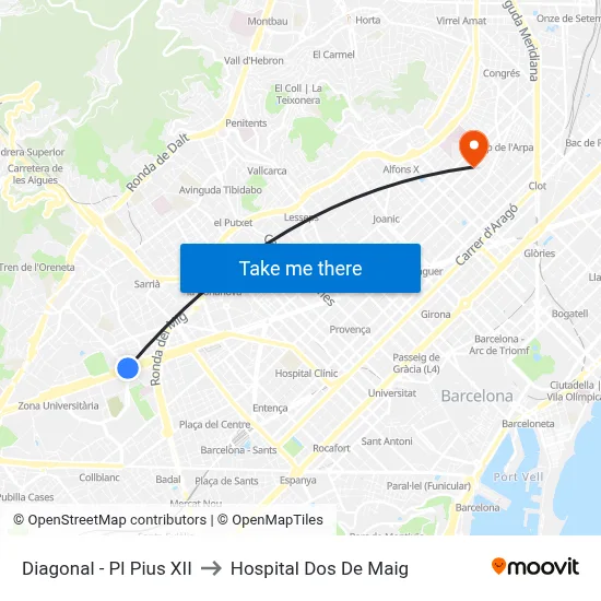 Diagonal - Pl Pius XII to Hospital Dos De Maig map