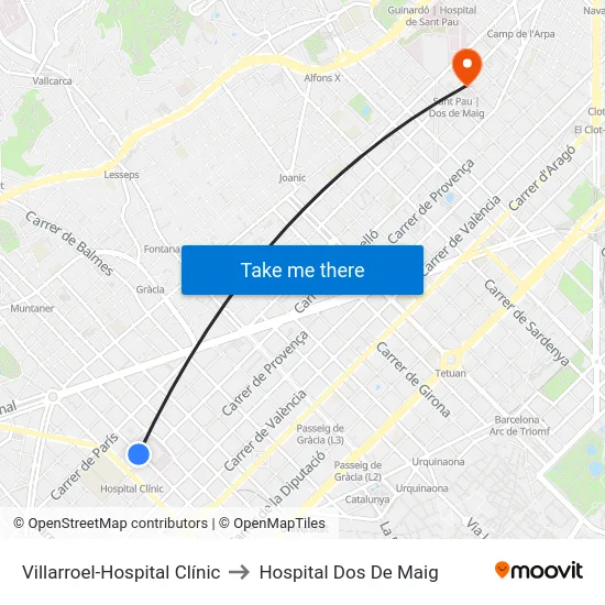Villarroel-Hospital Clínic to Hospital Dos De Maig map