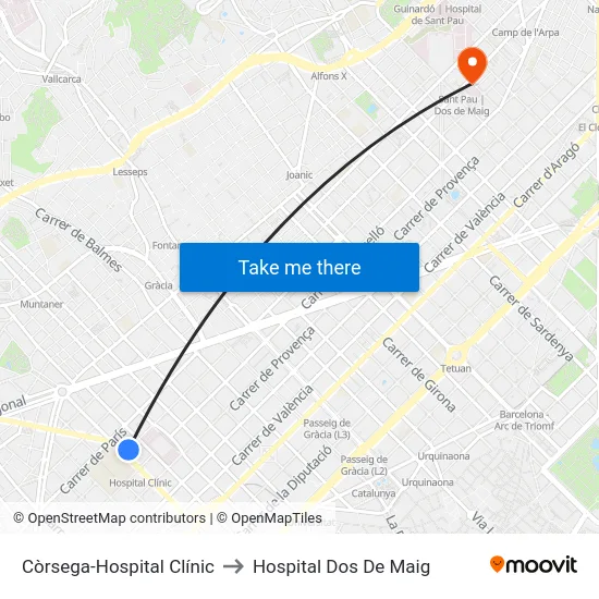 Còrsega-Hospital Clínic to Hospital Dos De Maig map