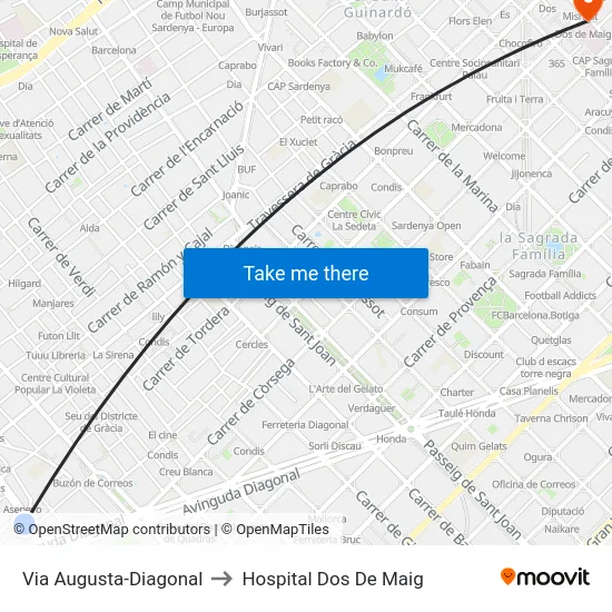Via Augusta-Diagonal to Hospital Dos De Maig map