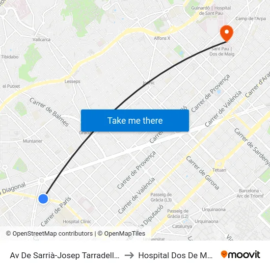 Av De Sarrià-Josep Tarradellas to Hospital Dos De Maig map