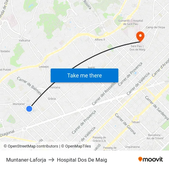 Muntaner-Laforja to Hospital Dos De Maig map