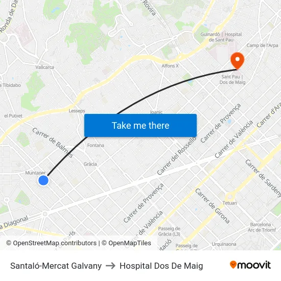 Santaló-Mercat Galvany to Hospital Dos De Maig map