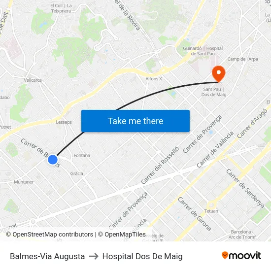 Balmes-Via Augusta to Hospital Dos De Maig map