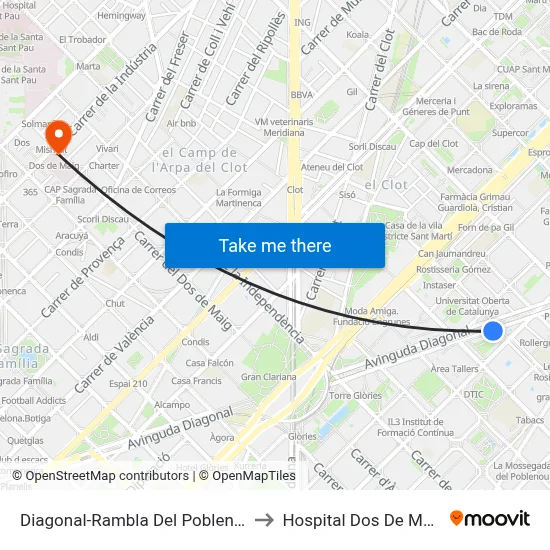 Diagonal-Rambla Del Poblenou to Hospital Dos De Maig map