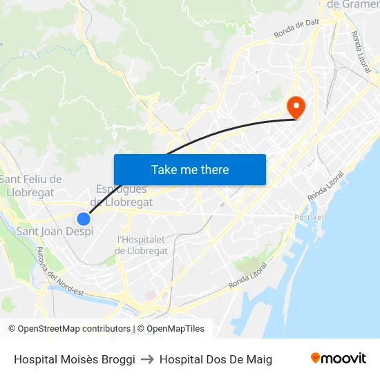 Hospital Moisès Broggi to Hospital Dos De Maig map