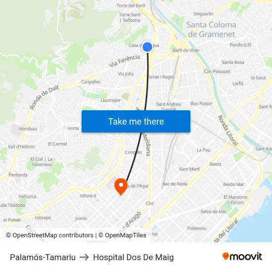 Palamós-Tamariu to Hospital Dos De Maig map