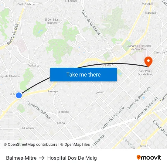 Balmes-Mitre to Hospital Dos De Maig map