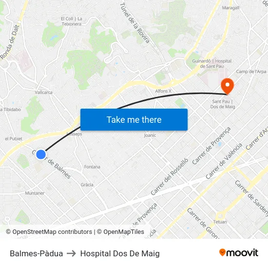 Balmes-Pàdua to Hospital Dos De Maig map