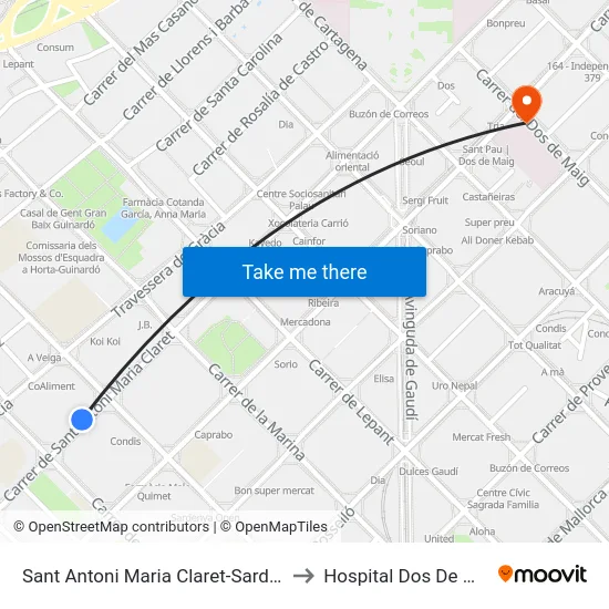 Sant Antoni Maria Claret-Sardenya to Hospital Dos De Maig map