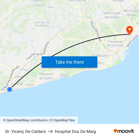 St. Vicenç De Calders to Hospital Dos De Maig map