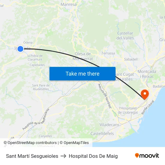 Sant Martí Sesgueioles to Hospital Dos De Maig map