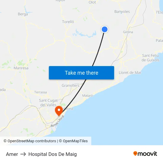 Amer to Hospital Dos De Maig map