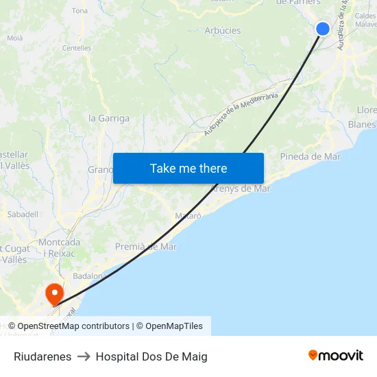 Riudarenes to Hospital Dos De Maig map