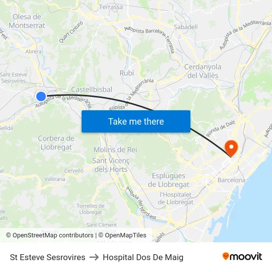 St Esteve Sesrovires to Hospital Dos De Maig map