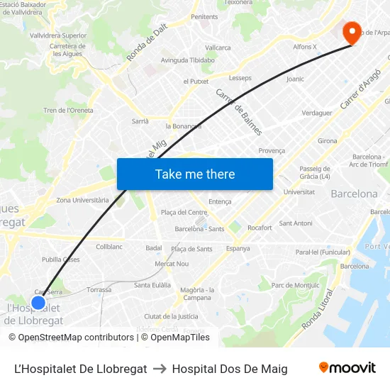L’Hospitalet De Llobregat to Hospital Dos De Maig map