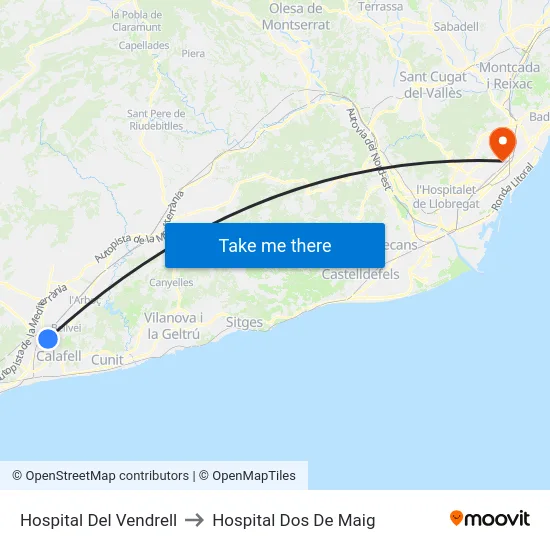 Hospital Del Vendrell to Hospital Dos De Maig map