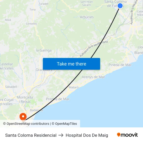 Santa Coloma Residencial to Hospital Dos De Maig map