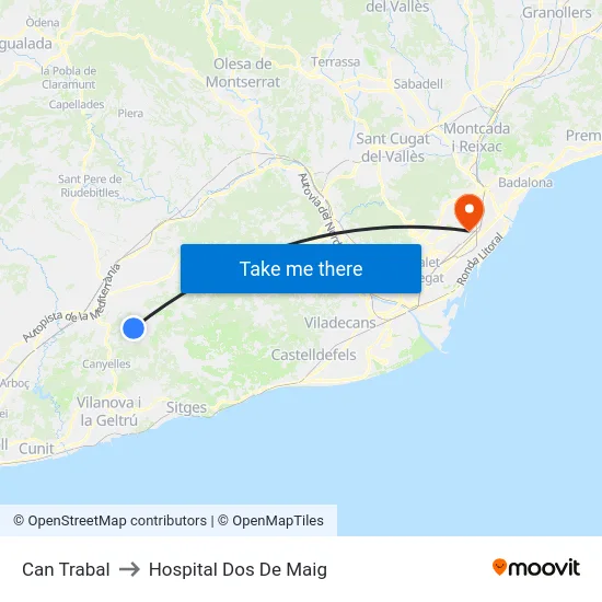 Can Trabal to Hospital Dos De Maig map