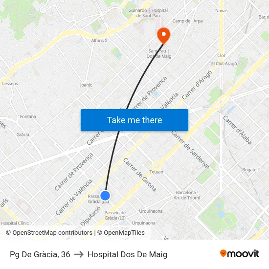Pg De Gràcia, 36 to Hospital Dos De Maig map