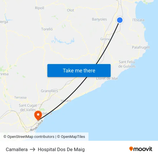 Camallera to Hospital Dos De Maig map