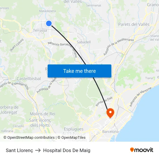 Sant Llorenç to Hospital Dos De Maig map