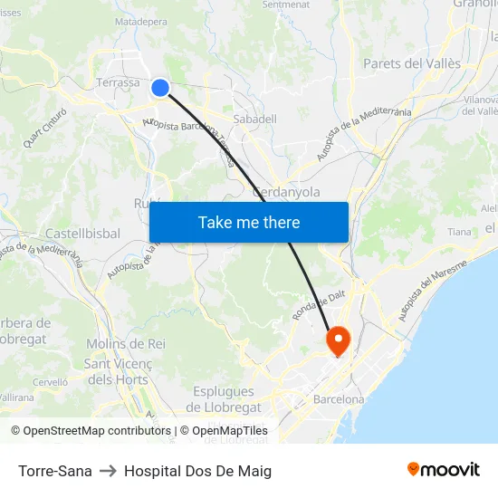 Torre-Sana to Hospital Dos De Maig map