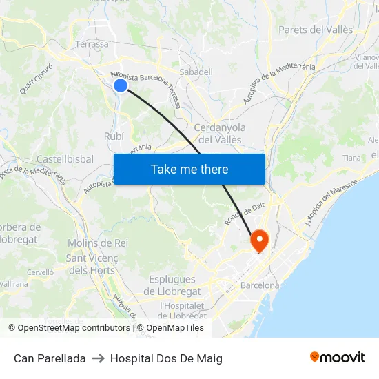 Can Parellada to Hospital Dos De Maig map