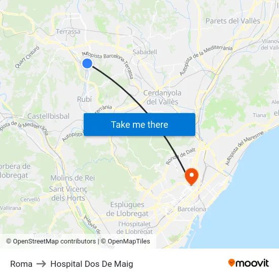 Roma to Hospital Dos De Maig map