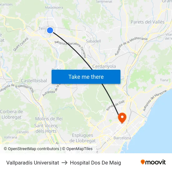 Vallparadís Universitat to Hospital Dos De Maig map