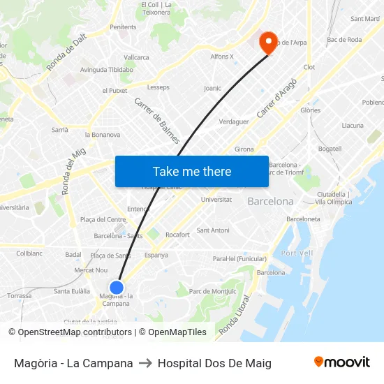 Magòria - La Campana to Hospital Dos De Maig map