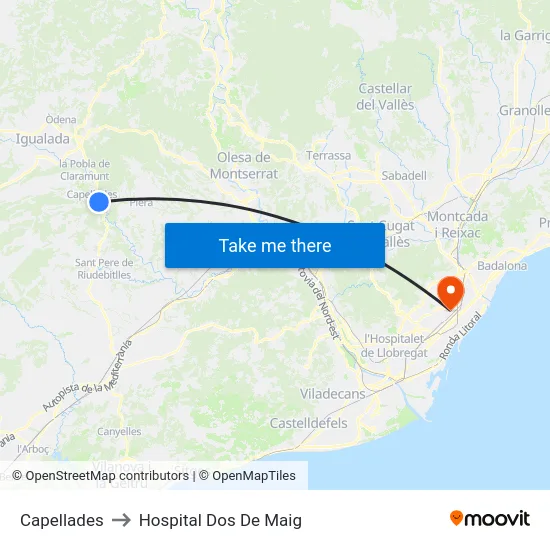 Capellades to Hospital Dos De Maig map