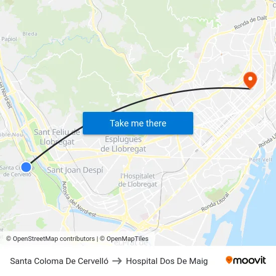 Santa Coloma De Cervelló to Hospital Dos De Maig map