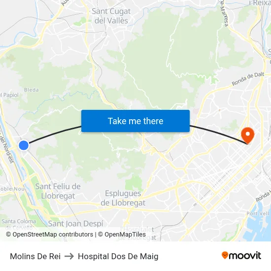 Molins De Rei to Hospital Dos De Maig map