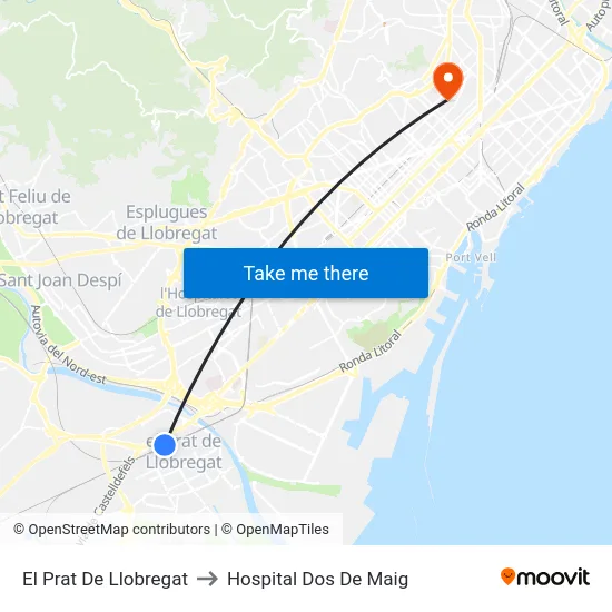 El Prat De Llobregat to Hospital Dos De Maig map