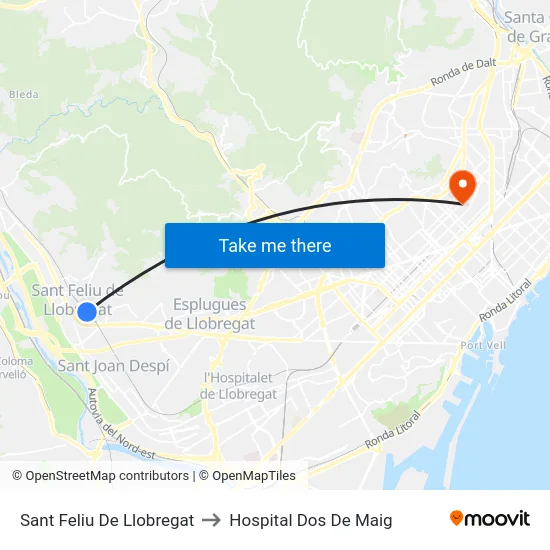 Sant Feliu De Llobregat to Hospital Dos De Maig map