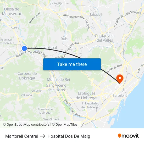 Martorell Central to Hospital Dos De Maig map