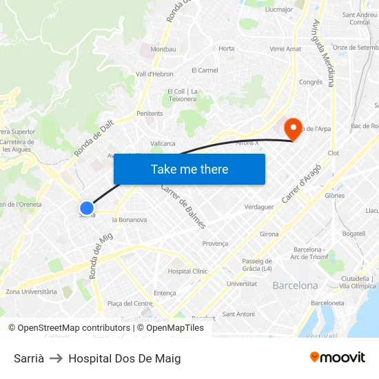 Sarrià to Hospital Dos De Maig map
