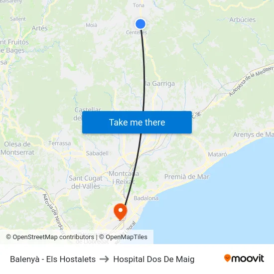 Balenyà - Els Hostalets to Hospital Dos De Maig map